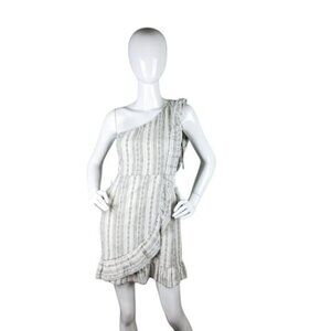 Line + Dot  One-Shoulder Striped Ruffled Mini Dress White Size Small